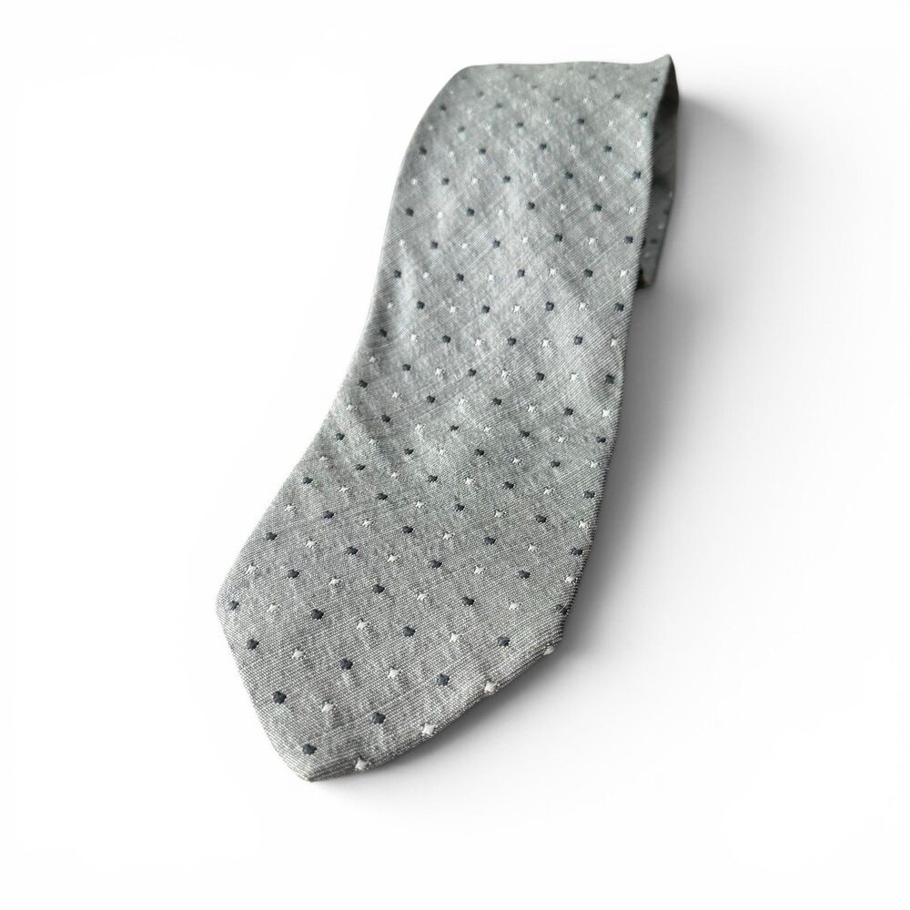 Emporio Armani Tie Mens Gray Geometric Dot Wool Silk Blend Made In Italy VTG